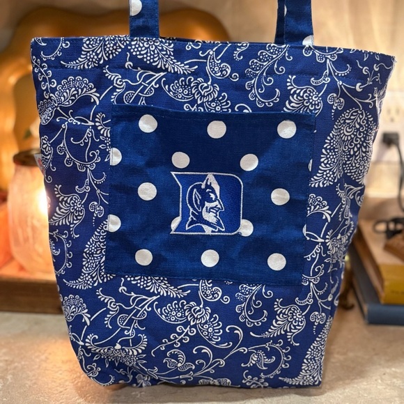 Meet Duke Blue & White Paisley Tote with Structured Design - Picture 2 of 11